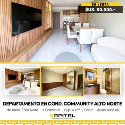 Departamento de 1 dormitorio en venta en zona norte y 5to anillo910024645