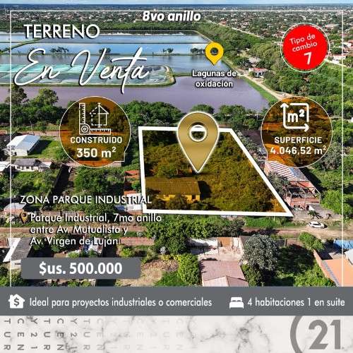 Terreno en el parque industrial de 4046 m2 al tc 71492294537