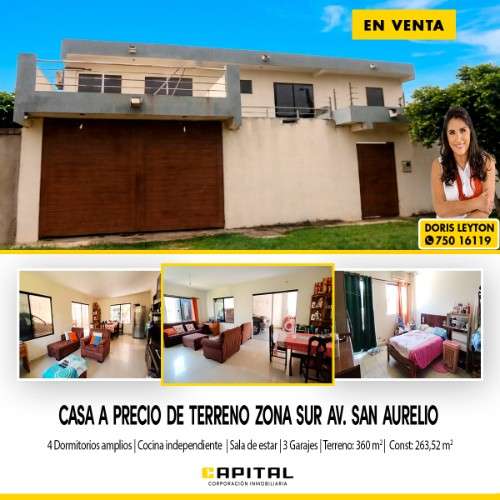  casa en venta a precio de terreno – zona sur, av. san aurelio (entre 6° y 7° anillo)681891868