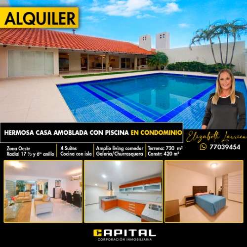 Casa amoblada con piscina en alquiler en condominio zona oeste av pirai radial 17 1/2943408614