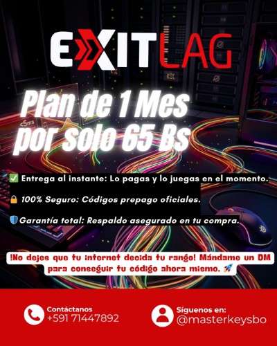 Exitlag 1 mes, 3 meses y 1 año891335049