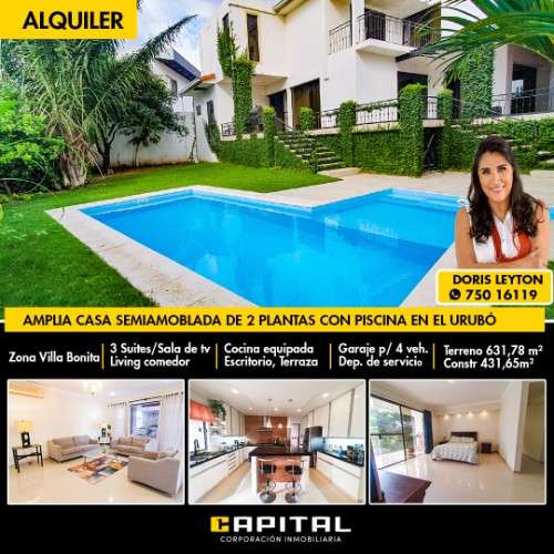 Amplia casa semiamoblada en alquiler con piscina zona villa bonita1479547119