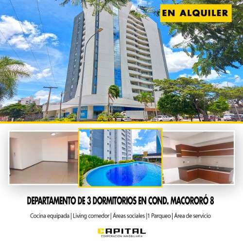 En macororo 8 alquilo departamento de 3 dormitorios con parqueo1550880142