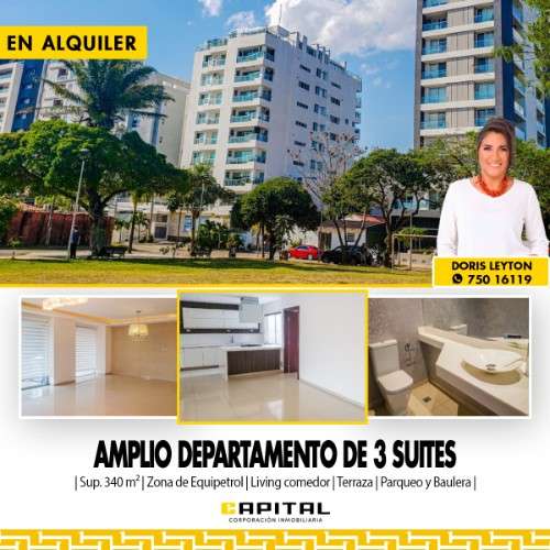 Amplio departamento en alquiler de 3 suites – equipetrol921515615