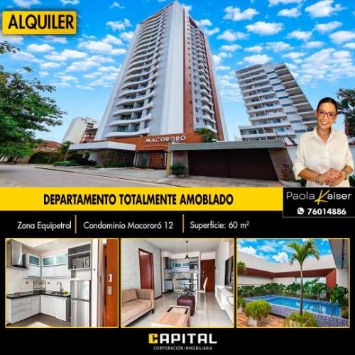Departamento amoblado en alquiler zona equipetrol condominio macororo 121175971079