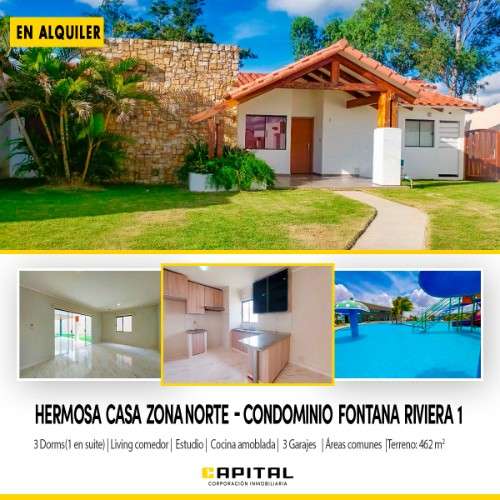 Amplia casa de una planta en alquiler en condominio fontana la riviera 12100313249