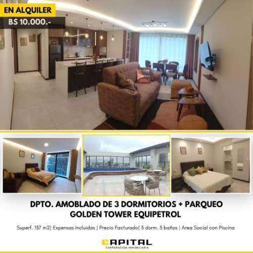 Departamento amoblado en alquiler en condominio equipetrol965236880