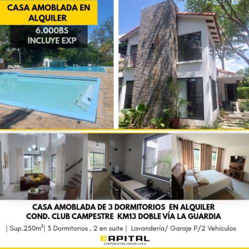*casa amoblada en alquiler* en condominio zona sur1157255294