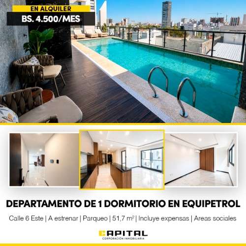 Departamento de 1 dormitorio en alquiler en equipetrol2024883848