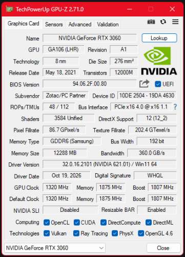 Zotac rtx 3060 12gb - 6 meses de uso - caja original1010512924
