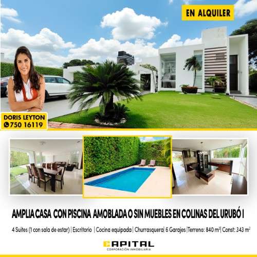 Colinas del urubo i – amplia casa amoblada en alquiler976670431