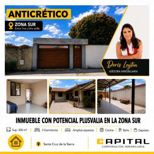 ? en anticréticcasa sola con amplio patio y gran plusvalía (zona ventura sur)430229640