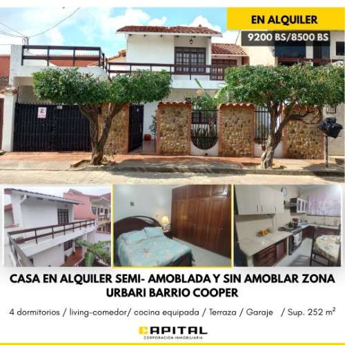  casa en alquiler amoblada  de 4  habitaciones 87010346
