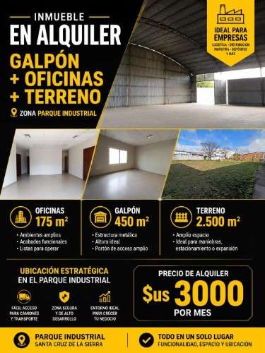 Galpon con oficinas en alquiler en parque industrial265777250