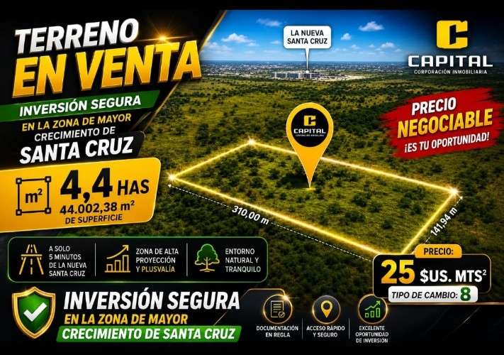 De oferta vendo 4.4 has pago en bs tc 6,97220390784