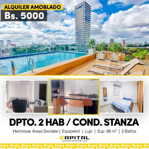 Departamento amoblado en alquiler – condominio stanza. ubicado en equipetrol,1996437807