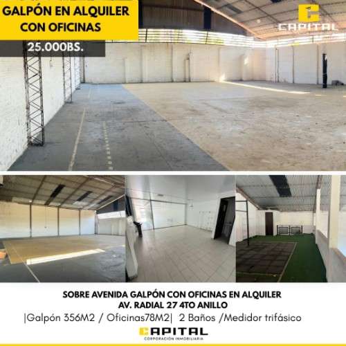  sobre avenida galpón con oficinas en alquiler – zona norte 4to anillo 1222111172