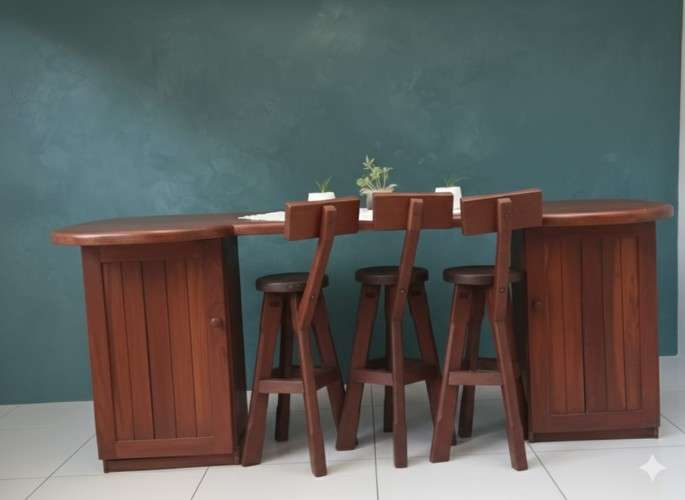 Mueble barra premiun de tajibo con 4 taburetes742583520