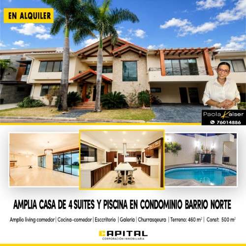 Casa de 4 suites en alquiler zona norte condominio barrio norte729988266